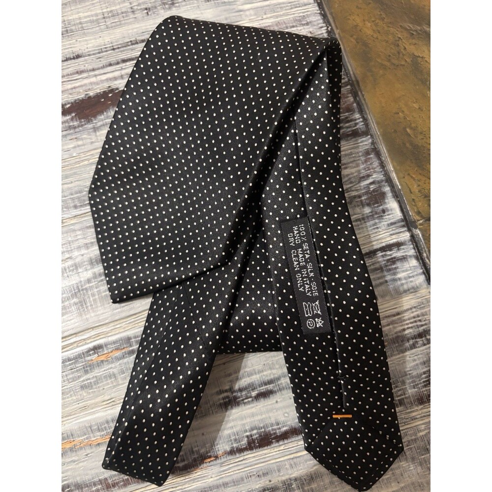 Brioni Men's Micro Polka Dot Silk Tie Black And White Elegant Business Classic - Picture 7 of 10